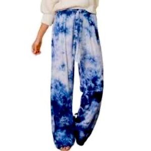 CLOTH & STONE VENICE BLUE TIE DYE TENCEL, WIDE LEG PANTS ANTHROPOLOGIE  BOHO M